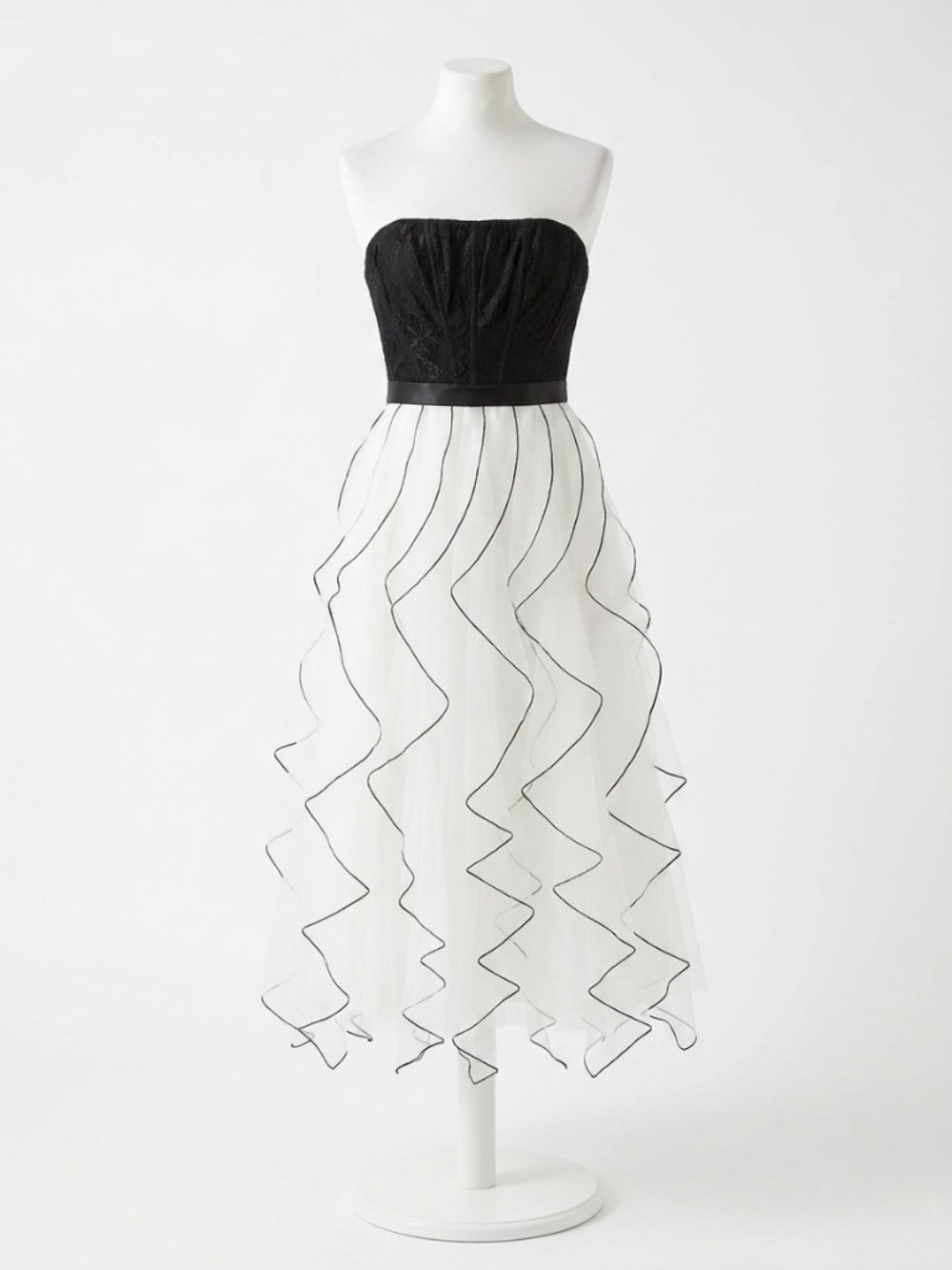 NWT Black & White Strapless Ruffle Chiffon Cocktail Dress — Formal / Prom / Wedd